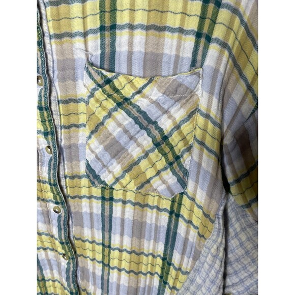 Free People Womens Guys Button Up Shirt Gray Green and yellow Size XS - Picture 8 of 11